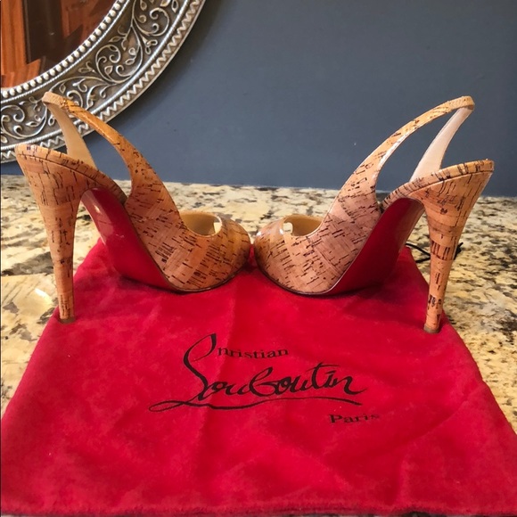 Cork open toe sling back Louboutin - Picture 4 of 6
